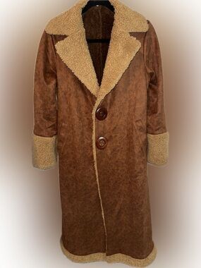 Vintage Brown Shearling Coat with Faux Suede Exterior
